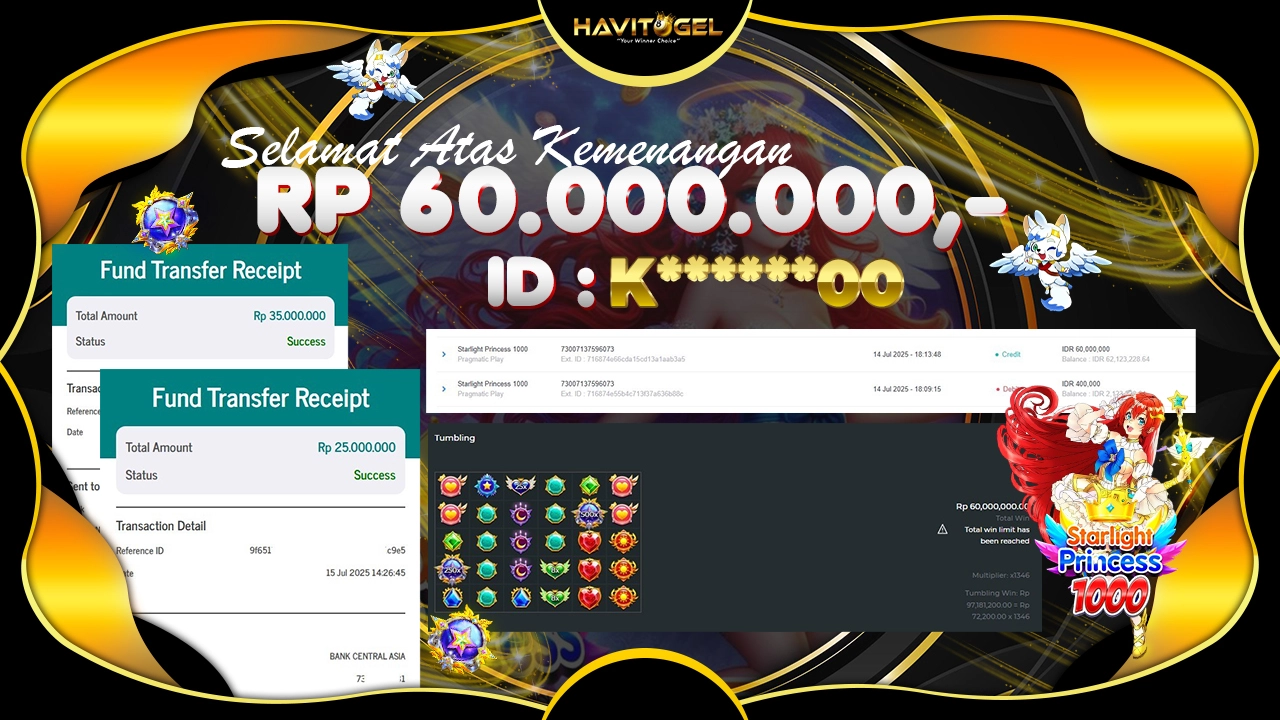 HAVITOGEL – SLOT STARLIGHT PRINCESS 1000 (PP) BOCOR NIH “JP RP 60.000.000,-