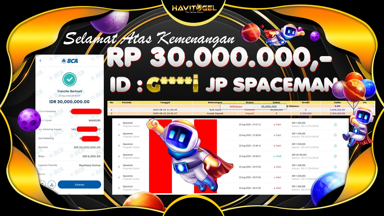 HAVITOGEL – JP Maximal Pramgatic Play Spaceman  Rp 30.000.000,-