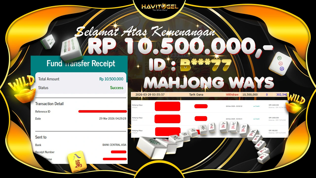 HAVITOGEL – MODAL RECEH CUKUP UNTUK DAPAT JP MAHJONG WAYS RP 10.500.000,-