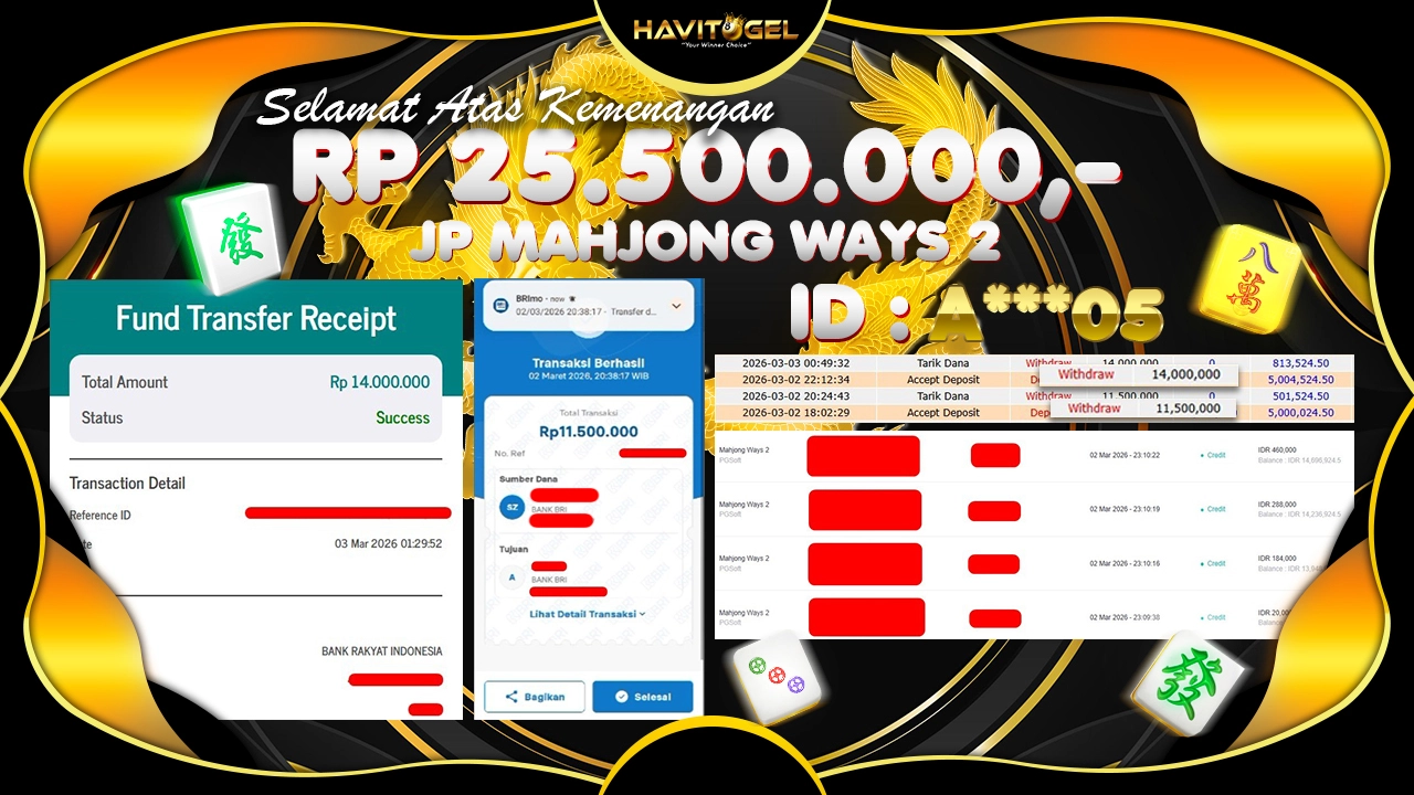 HAVITOGEL – BAGI – BAGI JACKPOT, SLOT MAHJONG WAYS 2  RP 25.500.000,-